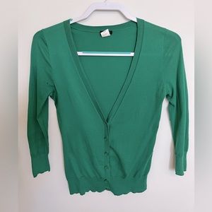J CREW vintage kelly green 3/4 sleeve cardigan.